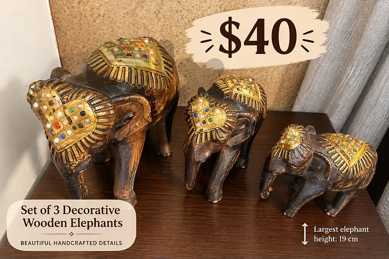 set of 3 decorative elephants
