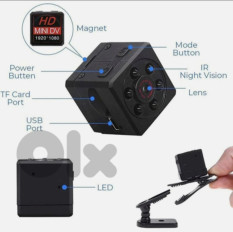 Mini camera 180 mAh, support TF card till 32G.