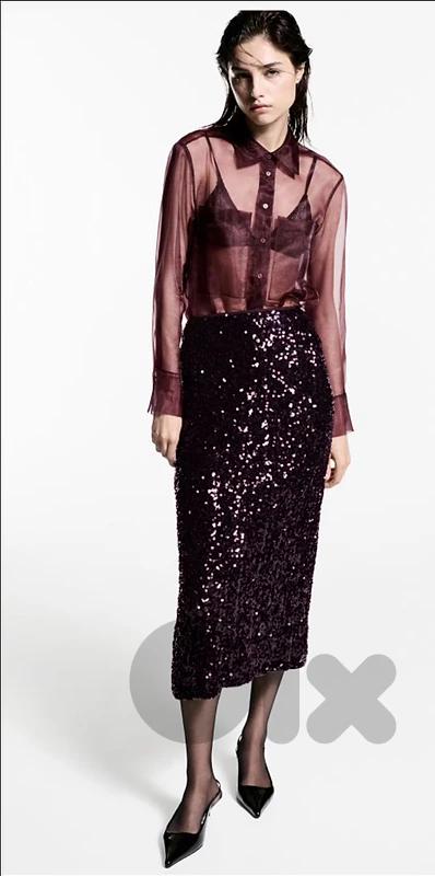 jupe longue sequins bordeaux
