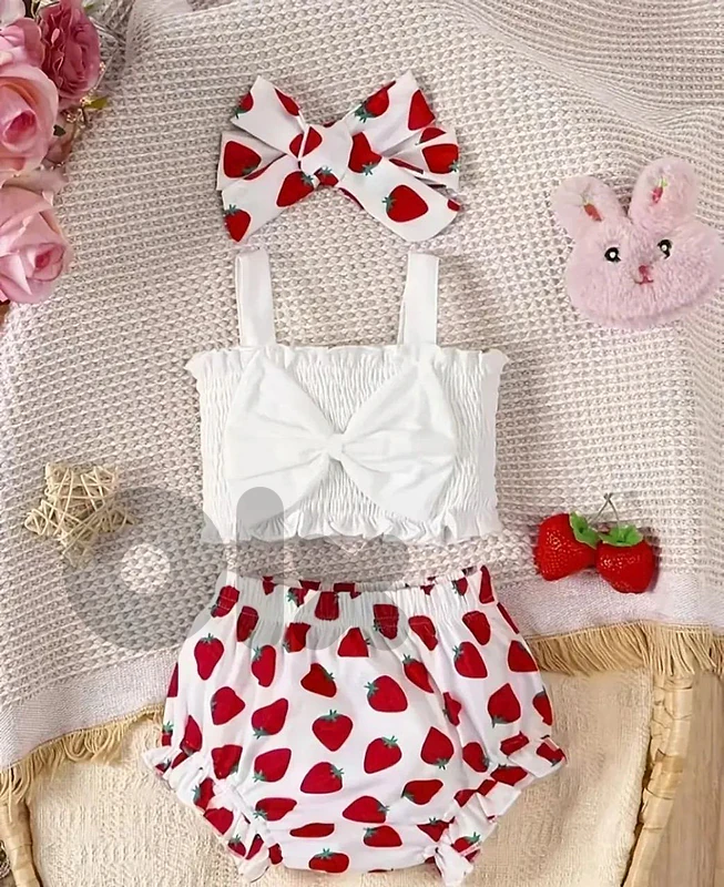 3pcs Strawberry Print Swimwear