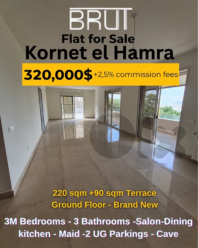 220 sqm apartment +90 sqm Terrace for sale in Kornet el Hamra