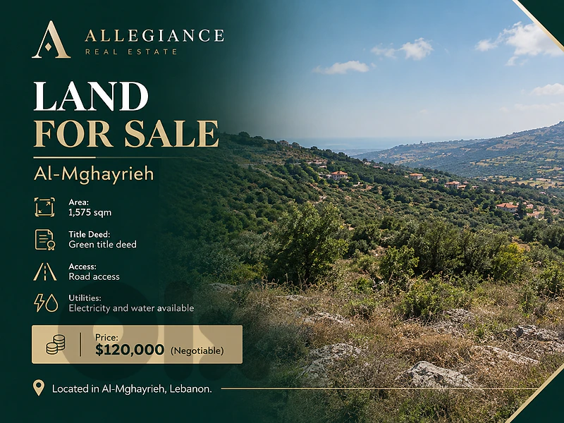 Land for Sale – Al-Mghayrieh - Only 120,000$