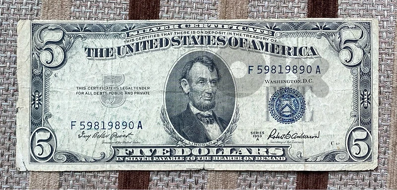 عملة ٥$ اميركي بلو سيل سنة ١٩٥٣ 5$ banknote