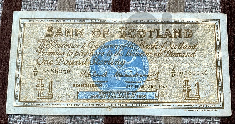 واحد باوند اسكتلندا سنة ١٩٦٤ الملكة اليزابيت  Scotland pound banknote
