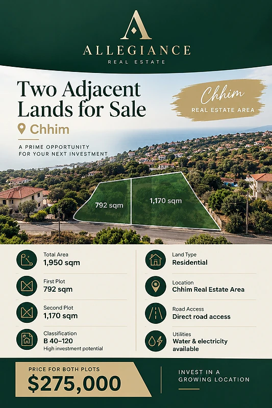 Two Adjacent Lands for Sale – Chhim | 1,950 sqm Two Adjacent Lands for Sale – Chhim | 1,950 sqm
