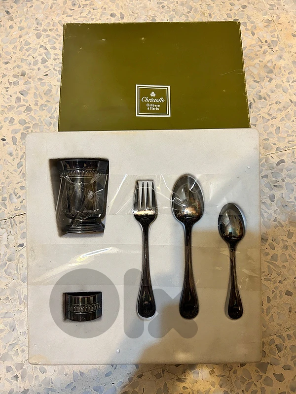 Vintage Christofle Malmaison Silver-Plated Baby Set – 5 Pieces – Boxed