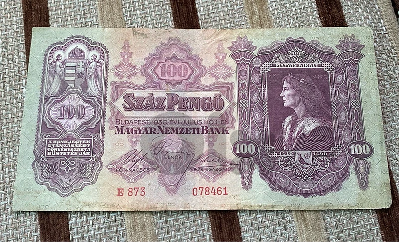 عملة ١٠٠ بنغو مجري سنة ١٩٣٠ بودابست Magyar banknote