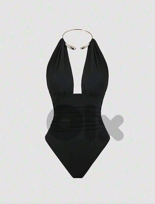 Black halter piece + striking metallic choker neckline  SIZE M