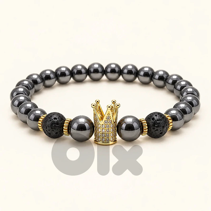 Men’s Royal Crown Black Beaded Bracelet