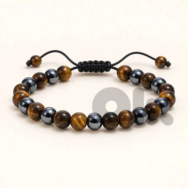 Men’s Brown Tiger Eye Adjustable Beaded Bracelet