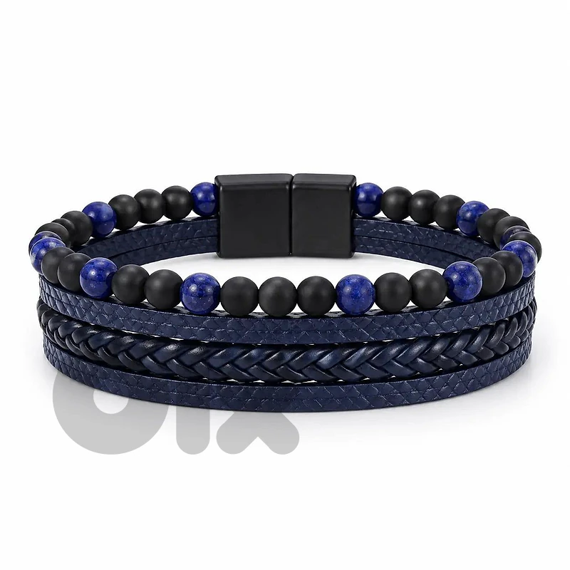 Men’s Navy Blue Multilayer Leather & Bead Bracelet