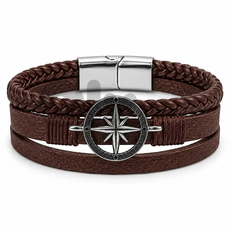 Men’s Compass Multilayer Leather Bracelet