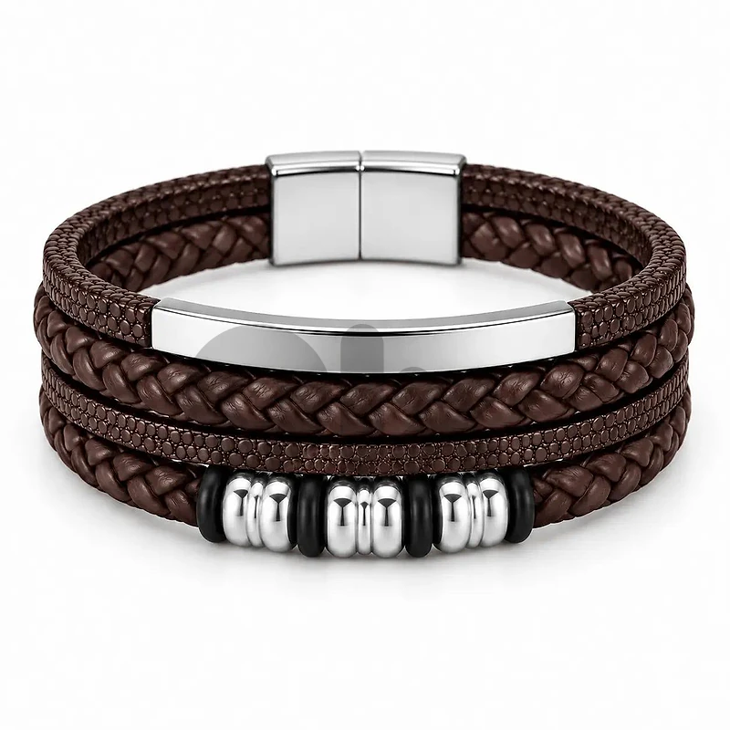 Men’s Bar Accent Multilayer Leather Bracelet