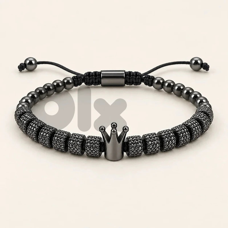 Men’s Black Crown Textured Bead Bracelet