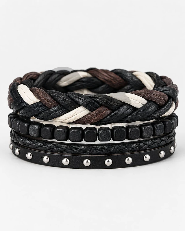 Men’s Black, Brown & Cream 4-Piece Bracelet Set