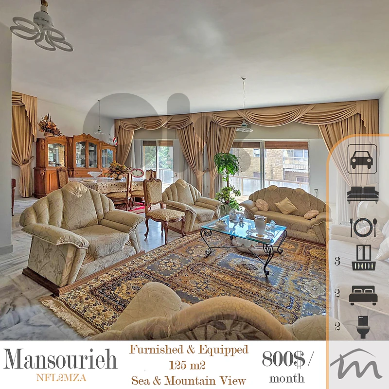 Mansourieh | Furnished 125m² | 3 Balconies | Open Sea & Mountain View