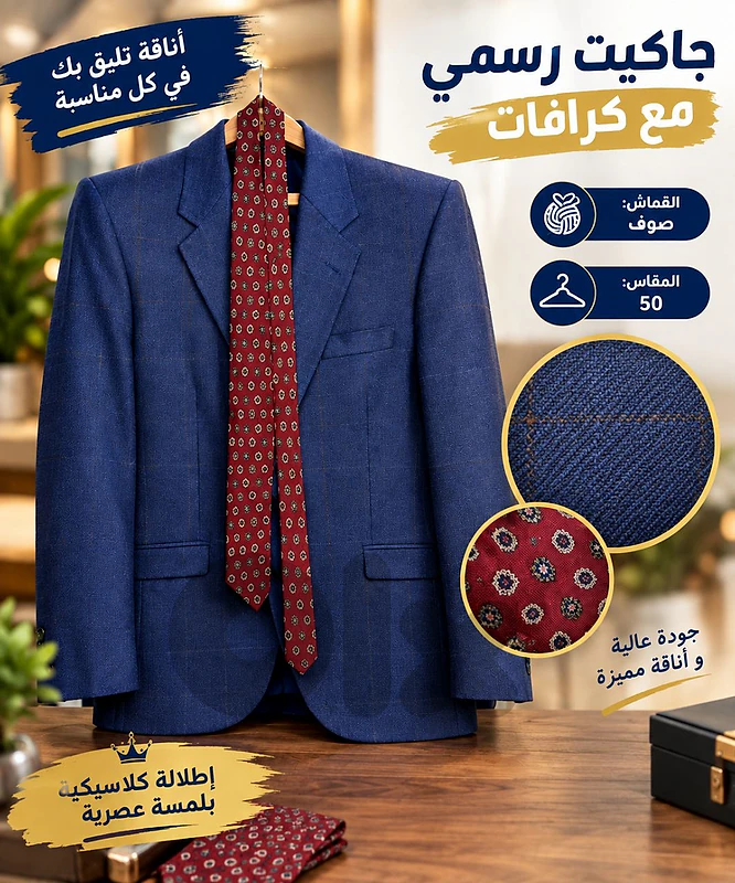 جاكيت رسمي صوف مع كرافات قياس 50 بسعر 40$