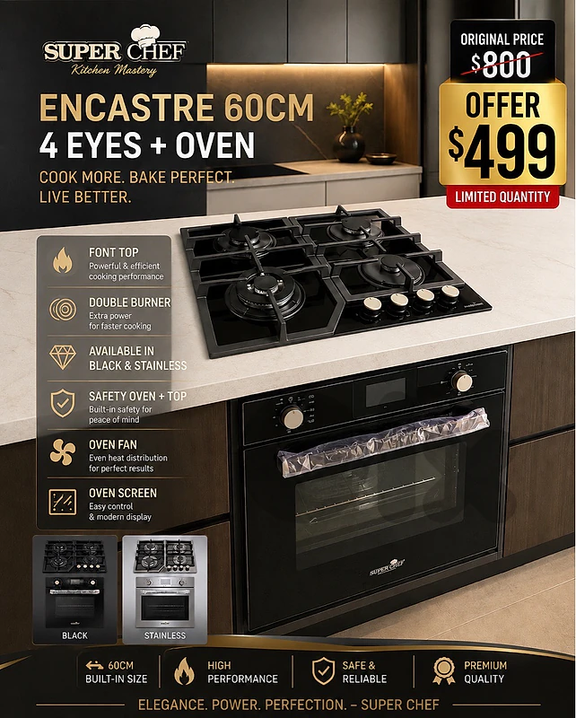 Encastre 60cm oven + top كفالة شركة