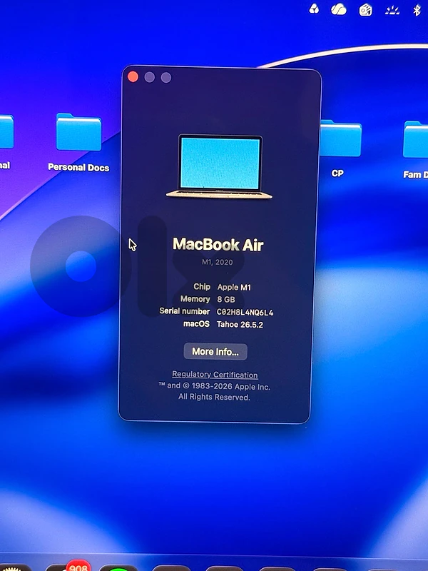 MacBook Air M1 2020 – 8GB RAM – 256GB SSD – 89% Battery Health