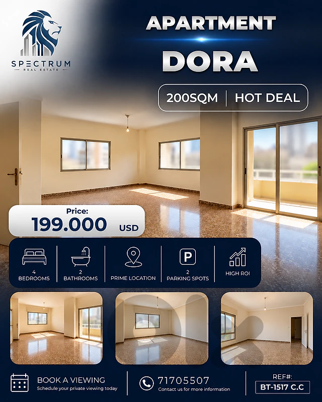 HOT DEAL | 4 BEDS APT IN DORA | 200SQ | 2 PARKINGS | BT-1517 C.C