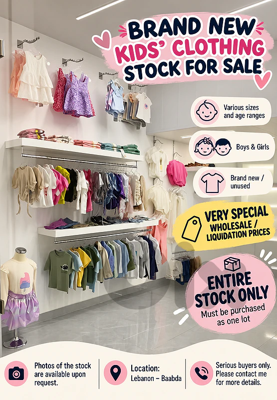 BRAND NEW KIDS’ CLOTHING STOCK FOR SALE