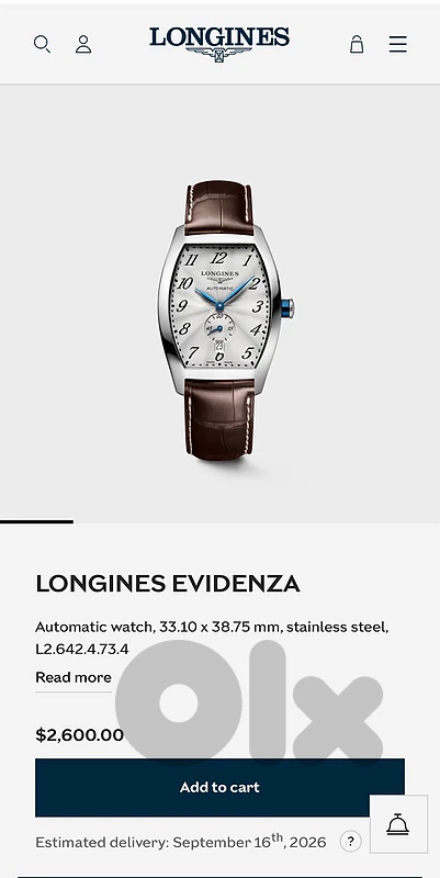 LONGINES EVIDENZA AUTOMATIC  L2.642.4 SWISS MADE 39M price new$2,600.