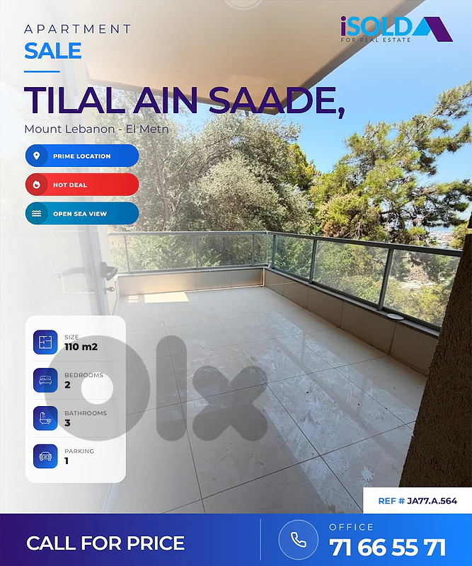 A 110 m2 apartment having an open sea view for sale in Tilal Ain Saade A 110 m2 apartment having an open sea view for sale in Tilal Ain Saade