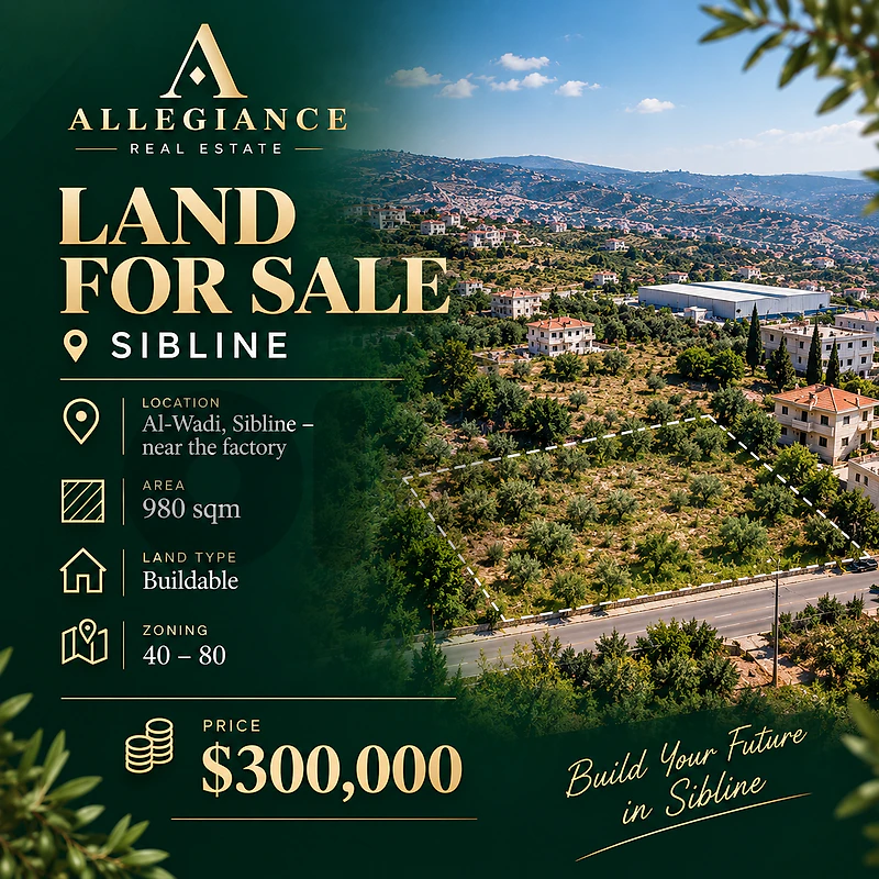 Buildable Land for Sale in Al-Wadi, Sibline – 980 SQM