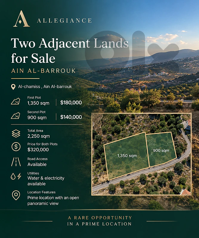Two Adjacent Lands for Sale in Ain Al-Barrouk | Open Panoramic View