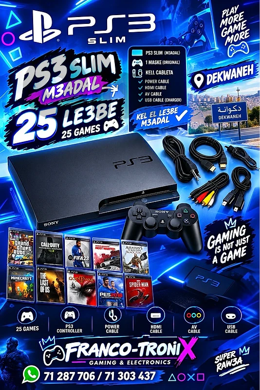 ps3 slim m3addale with 25 games
