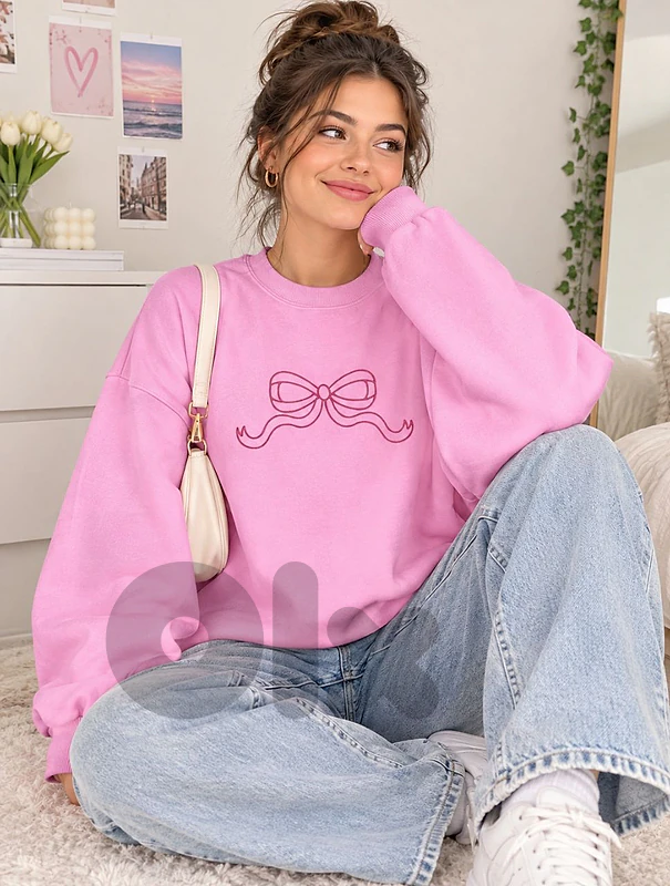 New Fashionable Woman Long Sleeve Bow Embroidery Casual Sweatshirt