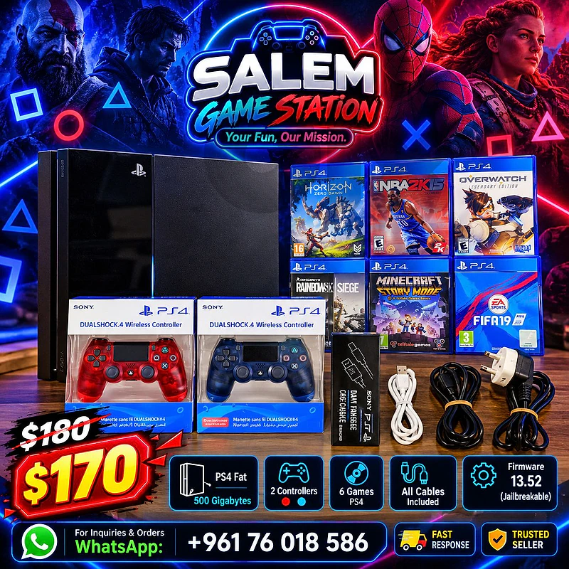 PS4 FAT 500GB — EXCELLENT CONDITION + 2 CONTROLLERS + 6 GAMES! 🔥