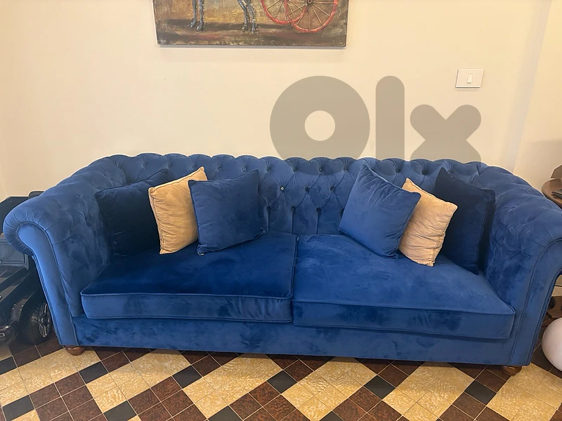 Elegant Custom-Made Navy Chesterfield Sofa for Sale