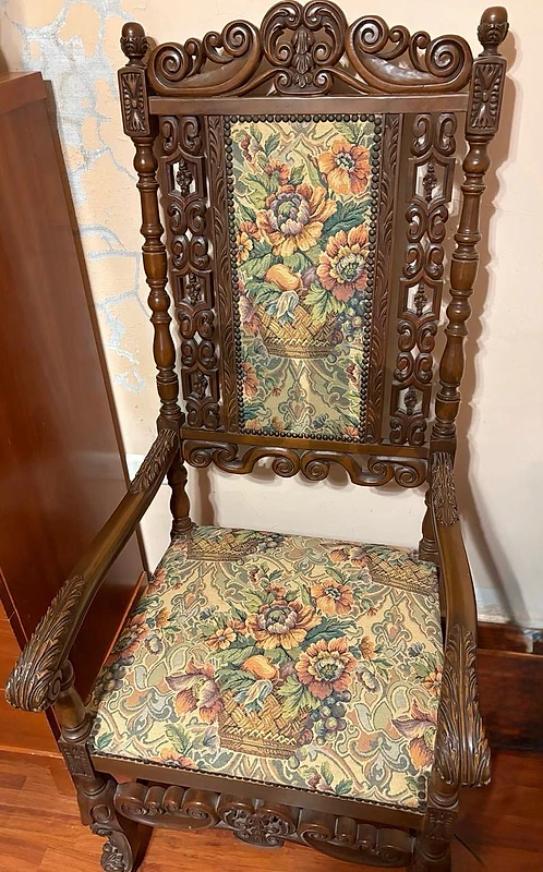 2 Antique crafted high back bergères