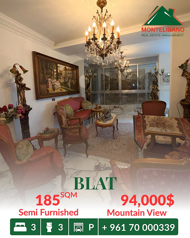185 sqm Apartment For Sale in Blat بلاط with Mountain View