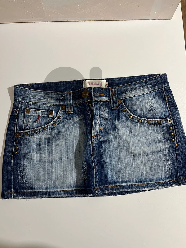 Vintage Terranova Low-Rise Denim Mini Skirt | Y2K Studded Light Wash