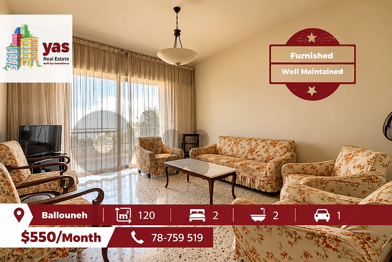 Ballouneh 120m2 | Furnished | Rent | Pirme Location | Catch | KS