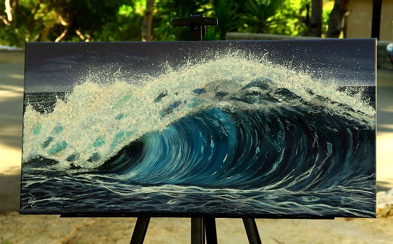 panoramic seawave painting لوحة اكريليك رسم يد