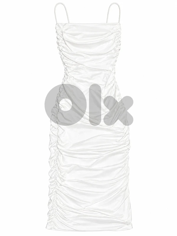 White Fitted Ruched Knee-Length Dress