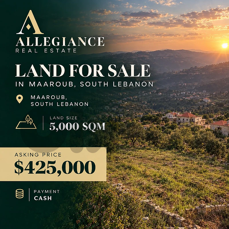 5,000 sqm Land for Sale – Maaroub, South Lebanon