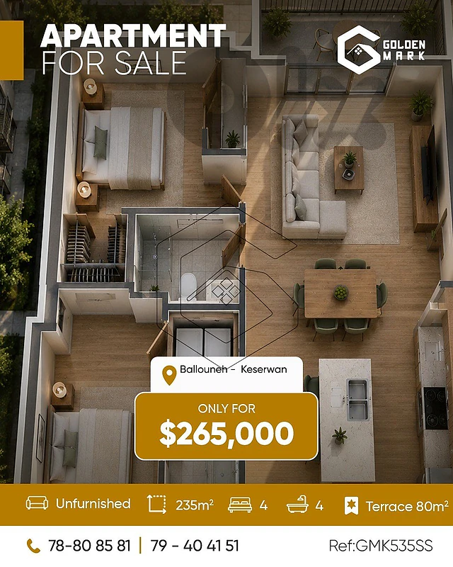 GMK535SS  Apartment for Sale Ballouneh -  شقة للبيع في بلونة