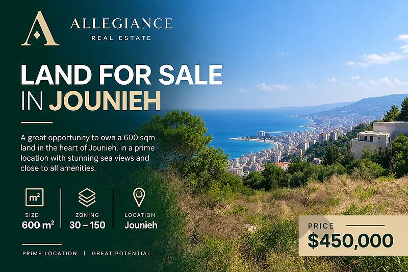 600 sqm Land for Sale – Prime Location in Jounieh 600 sqm Land for Sale – Prime Location in Jounieh