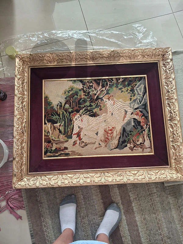 Vintage Large Gobelin Tapestry - Classical Art in Ornate Gold Frame