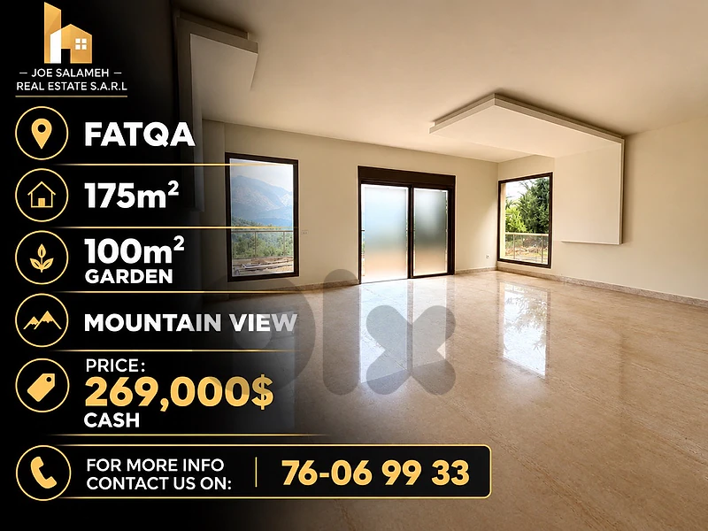 Apartment for sale in Fatqa 175m2+100m2 garden mountain view 269,000$