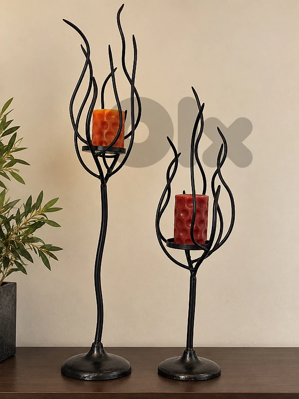 Pair of Tall Sculptural Metal Candle Holders
