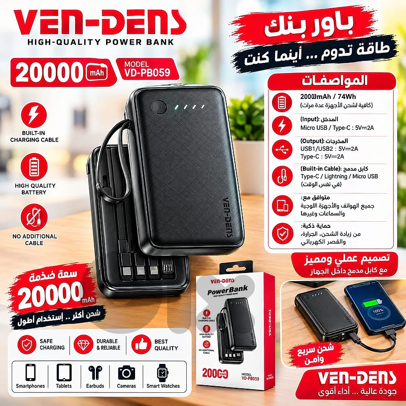 power bank Ven-Dens ( VD-PB059)  20,000mAh