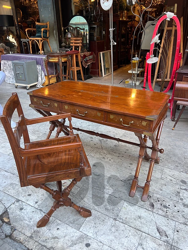Antique spain desk with chairs wood massif  125cmx60cm