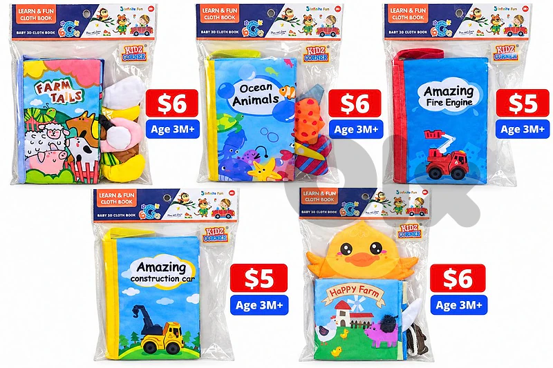 3D cloth book for toddlers new, 5$ each