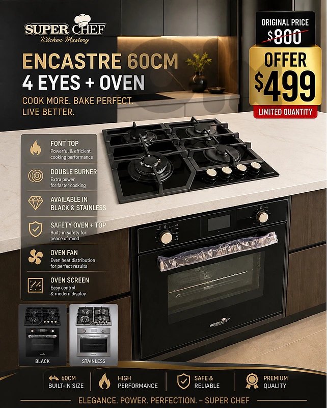 encastre oven + top 60-90cm