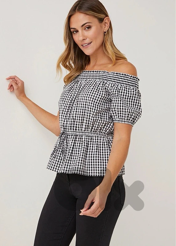 gingam pattern off shoulder top